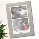 Postal Festiva 2 Resumen fotográfico moderno con borde blanco<br><div class="desc">Utilice 2 imágenes horizontales y haga un saludo de vacaciones único y moderno con un sencillo y moderno patrón abstracto en el fondo. Se trata de un conjunto pintado con un diseño de movimiento natural en tonos taupé. Un diseño de gama alta y sutil con un área para añadir dos...</div>