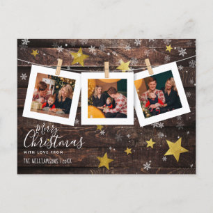 Postal Festiva 3 Navidades Personalizados Foto Pegs Rustic Wood &