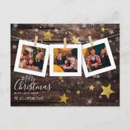 Postal Festiva 3 Navidades Personalizados Foto Pegs Rustic Wood &