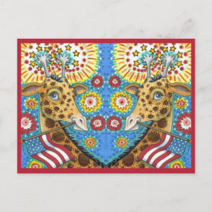 Postal Festiva 4 DE JULIO GIRAFFES PATRIÓTICOS, diversión DE LOS 