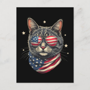 Postal Festiva 4 de julio Meowica Bandera Cat
