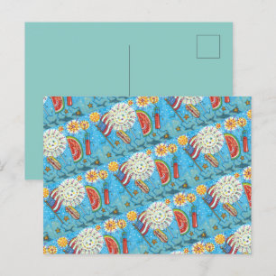 POSTAL FESTIVA 4 DE JULIO PANDILLA, DESFILE Y FUEGOS ARTIFICIALES