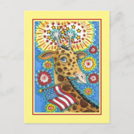 Postal Festiva 4 DE JULIO PATRIOTA GIRAFFE Y FIREWORKS Cute Diver