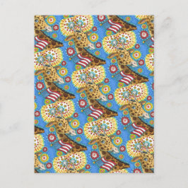 Postal Festiva 4 DE JULIO PATRIOTA GIRAFFE Y FIREWORKS Cute Diver