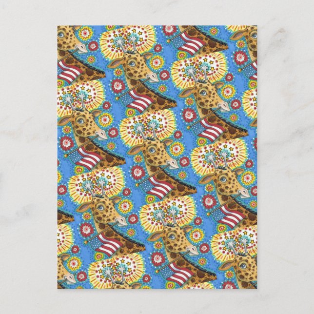 Postal Festiva 4 DE JULIO PATRIOTA GIRAFFE Y FIREWORKS Cute Diver (Anverso)