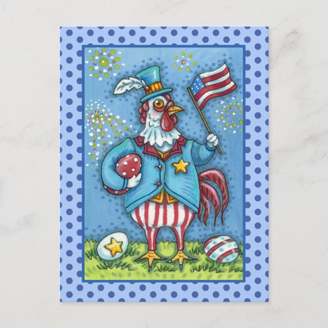 POSTAL FESTIVA 4 DE JULIO ROOSTER, FUNNY PATRIOTA CHICKEN (Anverso)