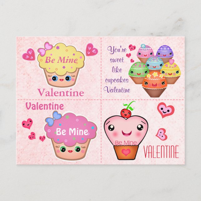 Postal Festiva 4 Kawaii Cupcake Valentines Cards (Anverso)