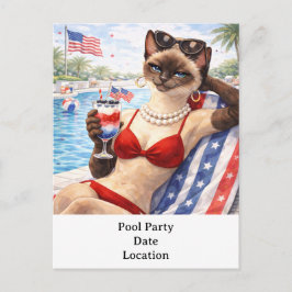 Postal Festiva 4th of July Pool Diva Cat Postcard