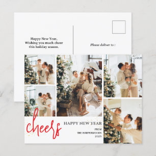 Postal Festiva 5 Photo Elegant Script Moderno Feliz Año Nuevo