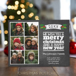Postal Festiva 6 Collage de fotos - Navidades Chalkboard<br><div class="desc">Navidades a la moda y caprichosos saludando con un collage de fotos de 6 fotos.</div>