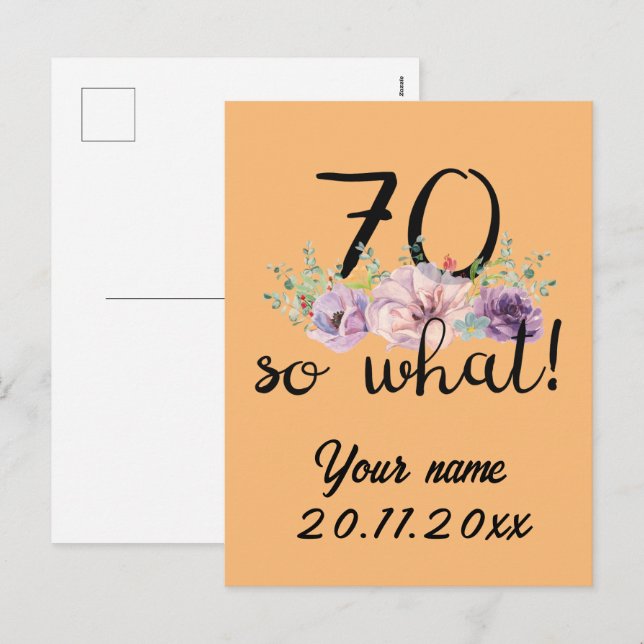 Postal Festiva 70 Entonces qué - Gracioso cumpleaños 70 (Anverso / Reverso)