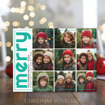 Postal Festiva 9 Desplazamiento de la foto - Negrita - Navidades<br><div class="desc">DISEÑO FRONTAL: Un collage de 9 fotos en una cuadrícula simple para resaltar muchas fotos del año pasado. La cuadrícula fotográfica está fuera del centro con un borde delgado que rodea toda la tarjeta. Un estilo moderno para una tarjeta de fotos de vacaciones con brillantes acentos verde azulados de color...</div>