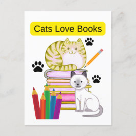 Postal Festiva A Cat le encantan los libros