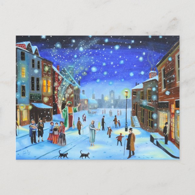 Postal Festiva A Christmas Carol Scrooge Winter street scene Holi (Anverso)