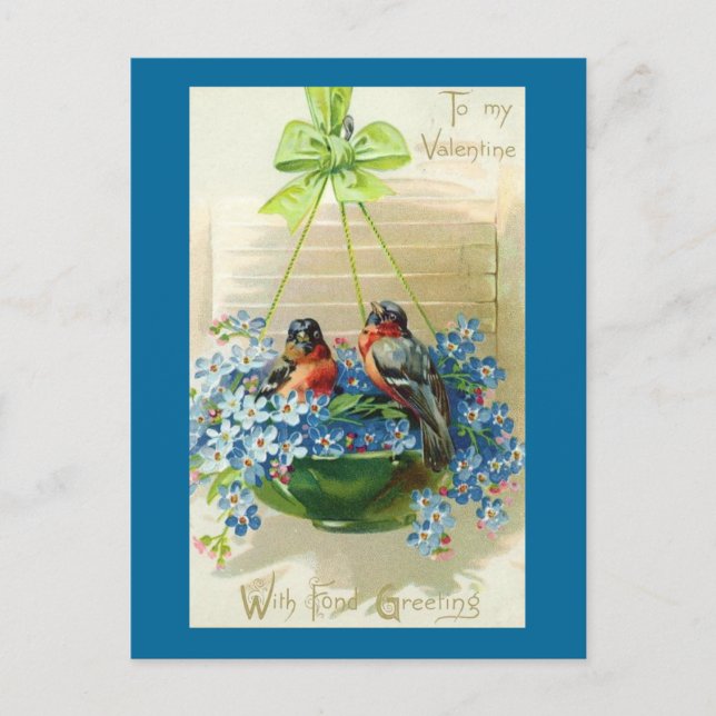 Postal Festiva A mis pájaros de San Valentín en las flores (Anverso)