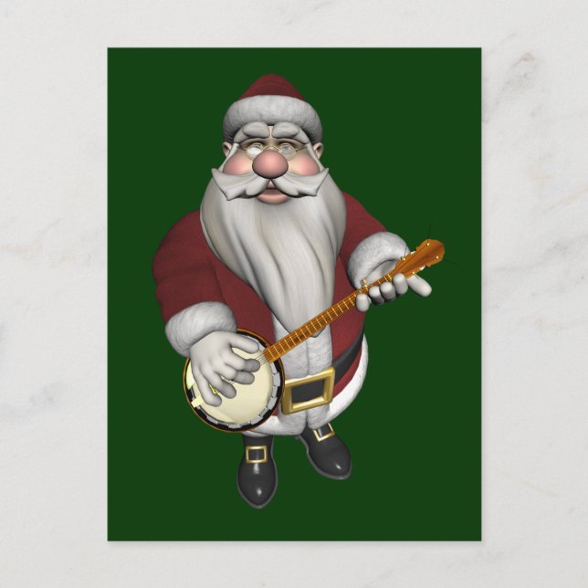 Postal Festiva A Santa Claus le encanta su banjo (Anverso)
