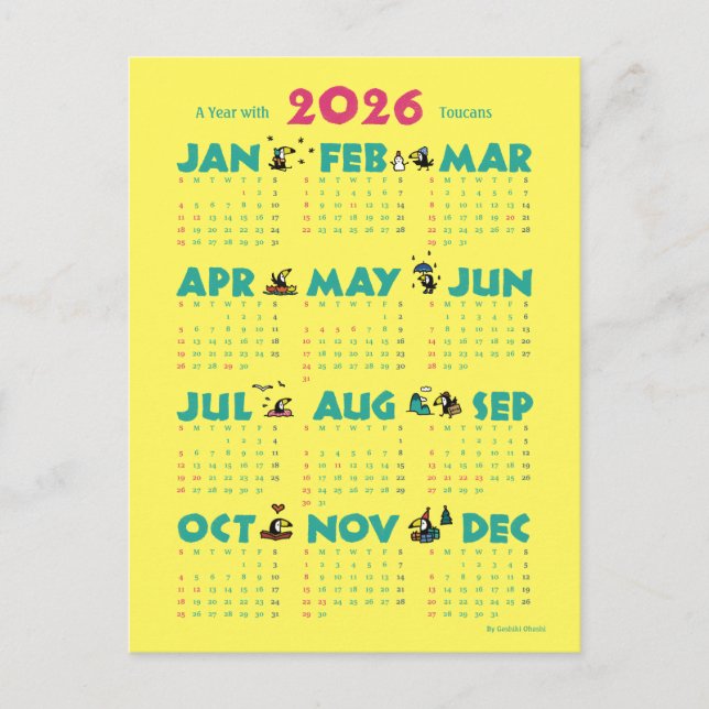 Postal Festiva A Year with Toucans: Calendar 2026-Y (Anverso)