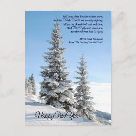 Postal Festiva Abetos del día de Año Nuevo con el poema de