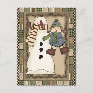 Postal Festiva Abierto de la Casa Rusa de Snowman Holly Berries