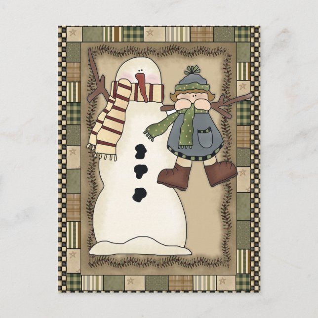 Postal Festiva Abierto de la Casa Rusa de Snowman Holly Berries (Anverso)