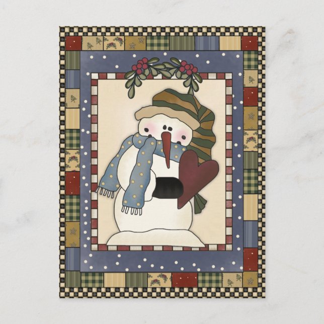 Postal Festiva Abierto de la Casa Rusa de Snowman Holly Berries (Anverso)