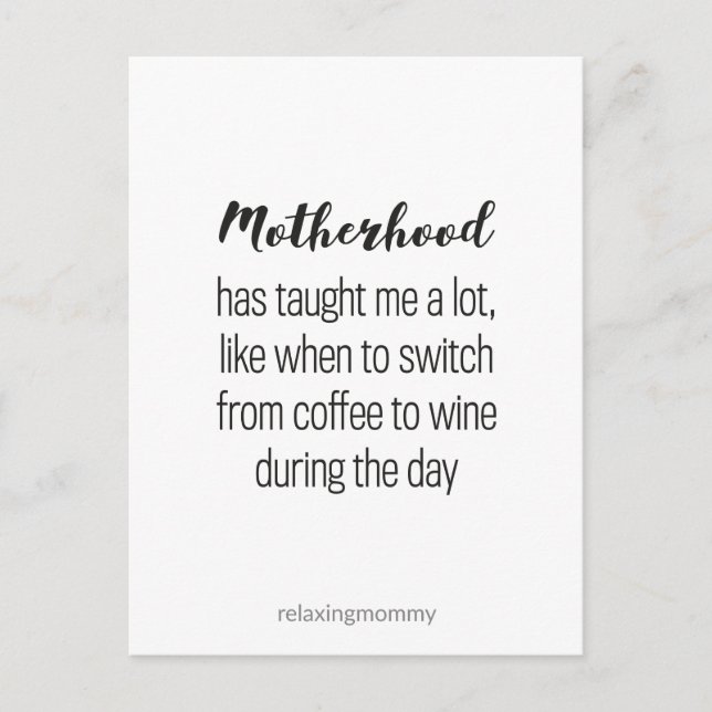 Postal Festiva About Motherhood, funny parenting quote kaart (Anverso)