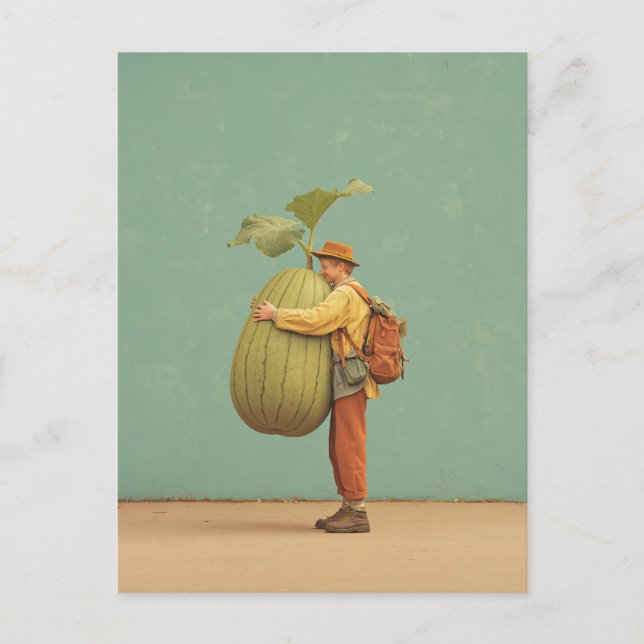 Postal Festiva Abrazo de calabaza gigante (Anverso)