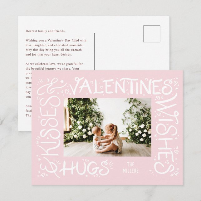 Postal Festiva "Abrazos y besos y deseos de San Valentín" (Anverso / Reverso)