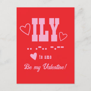 Postal Festiva Abreviatura ILY, Sé Mi San Valentín, Monograma Ros
