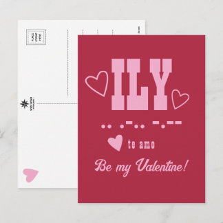 Postal Festiva Abreviatura ILY, Sé Mi San Valentín, Rosa
