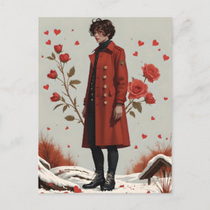 Postal Festiva Abrigo rojo en el San Valentín de nieve