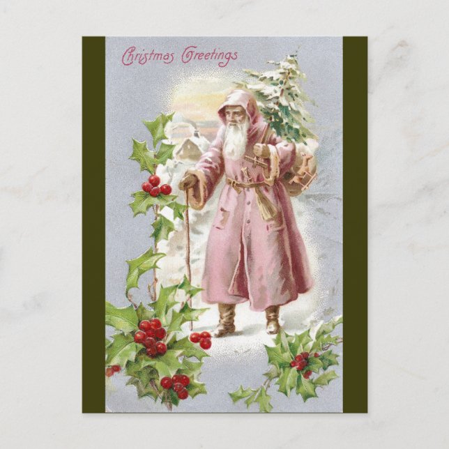 Postal Festiva Abrigo rosa con árbol de 1916 (Anverso)