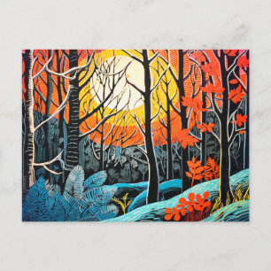 Postal Festiva Abstracción en un cautivador invierno de Linocut