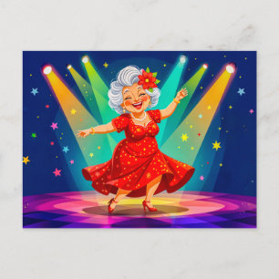 Postal Festiva Abuela bailando en el Ilustracion escénico