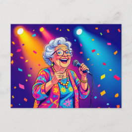 Postal Festiva Abuela cantando en el escenario Ilustración