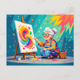 Postal Festiva Abuela Pintura Ilustración de Arte