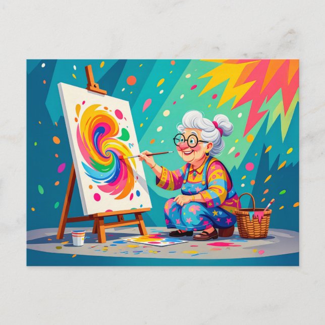 Postal Festiva Abuela Pintura Ilustración de Arte (Anverso)