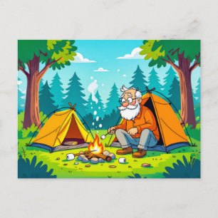 Postal Festiva Abuelo acampando y asando a la parrilla en la natu