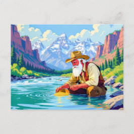 Postal Festiva Abuelo buscando oro en el río Yukon