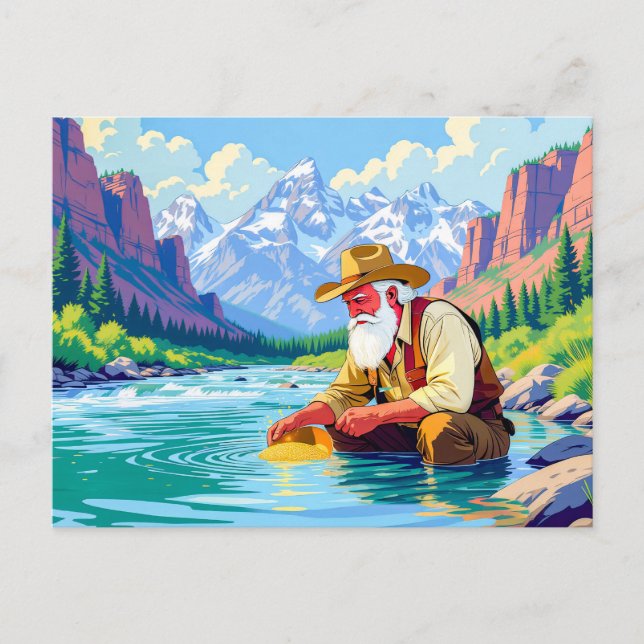 Postal Festiva Abuelo buscando oro en el río Yukon (Anverso)