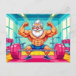 Postal Festiva Abuelo levantando pesas haciendo deportes