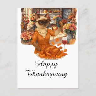 Postal Festiva Acción de Gracias Caída temática Gato ama tomar fo