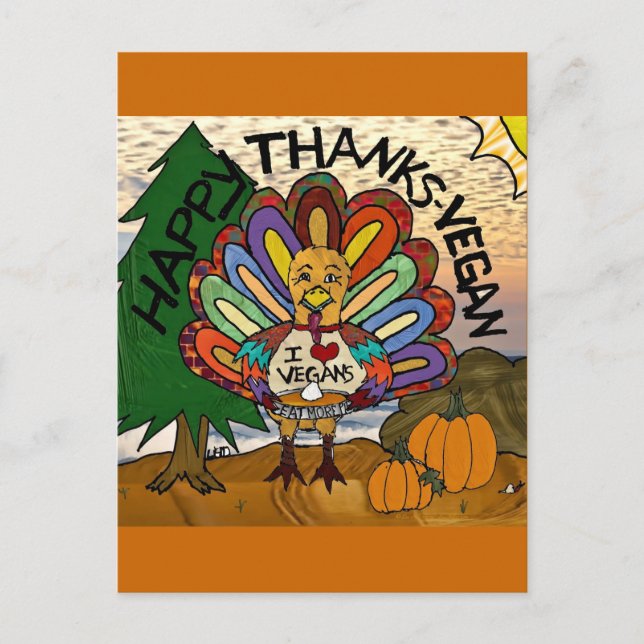 Postal Festiva Acción de gracias feliz Turquía del vegano de las (Anverso)