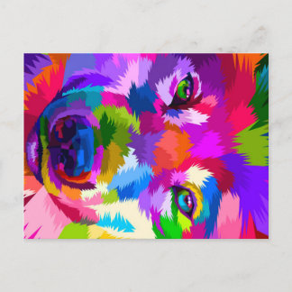 Postal Festiva acercamiento de lobo colorido