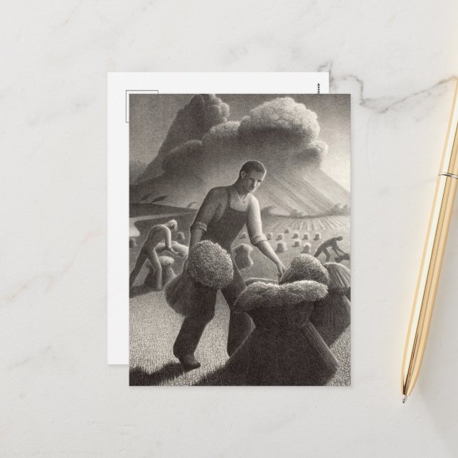 Postal Festiva Acercándose a la tormenta por Grant Wood (Anverso/Reverso In Situ)