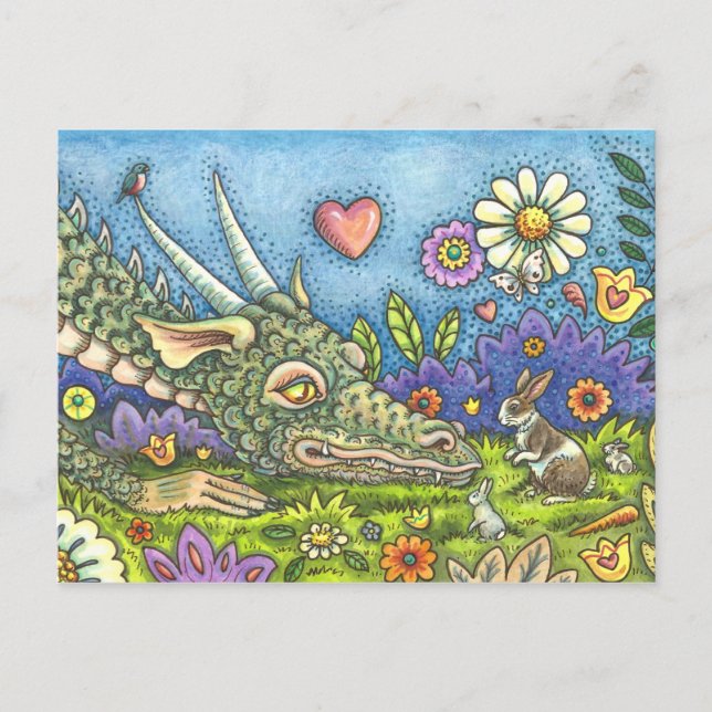 Postal Festiva ACOGEDOR DRAGÓN ORIENTAL EN BUNNY TRAIL CUte Fanta (Anverso)