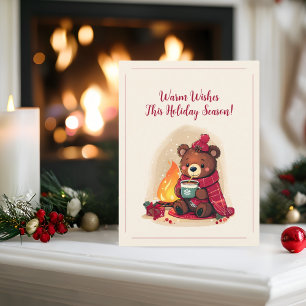 Postal Festiva Acogedor oso osito de invierno con chimenea Navida