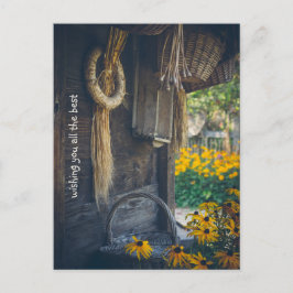 Postal Festiva Acogedora casa de campo con flores amarillas