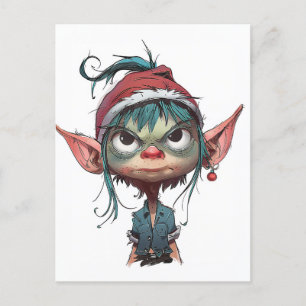Postal Festiva Actitud del elfo de los Navidades Grumpy
