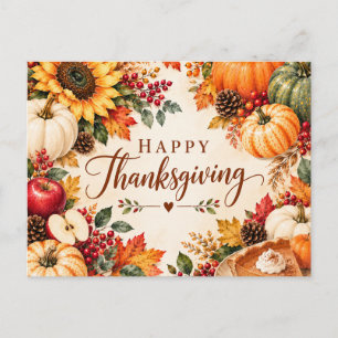 Postal Festiva Acuarela de Acción de Gracias Cosecha Otoño Calaba
